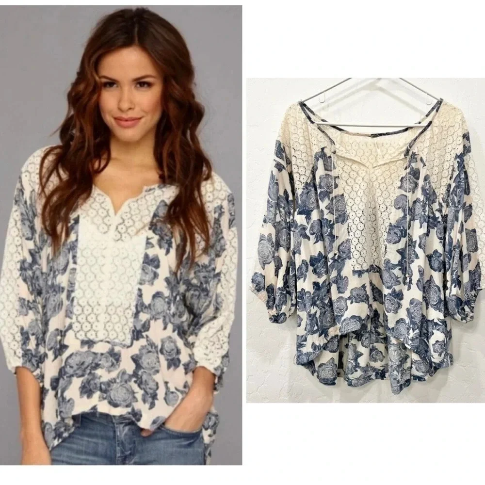 Free People Moon River Peasant Blouse Size M